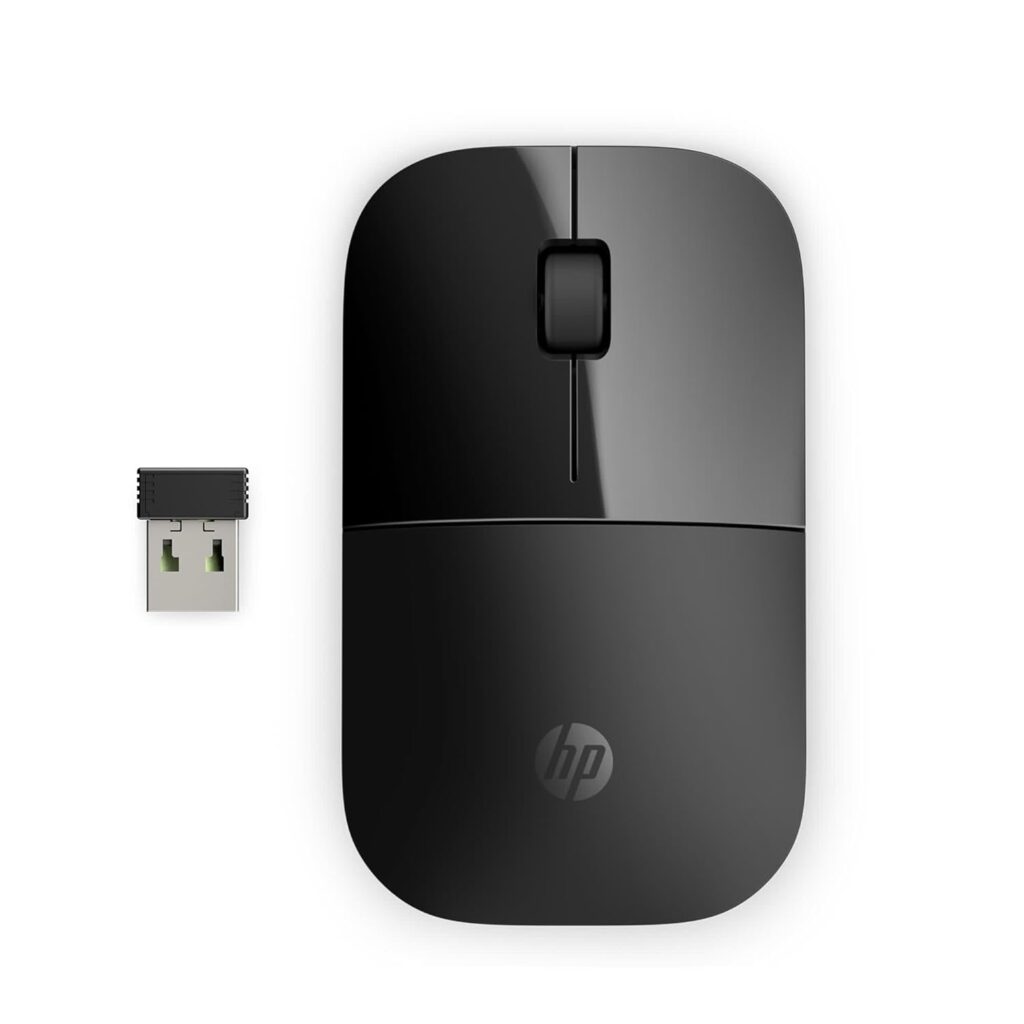 HP Z3700 Wireless Optical Mouse with USB Receiver and 2.4GHz Wireless Connection/ 1200DPI / 16 Months Long Battery Life/Ambidextrous and Slim Design, 3 Years Warranty (Black)