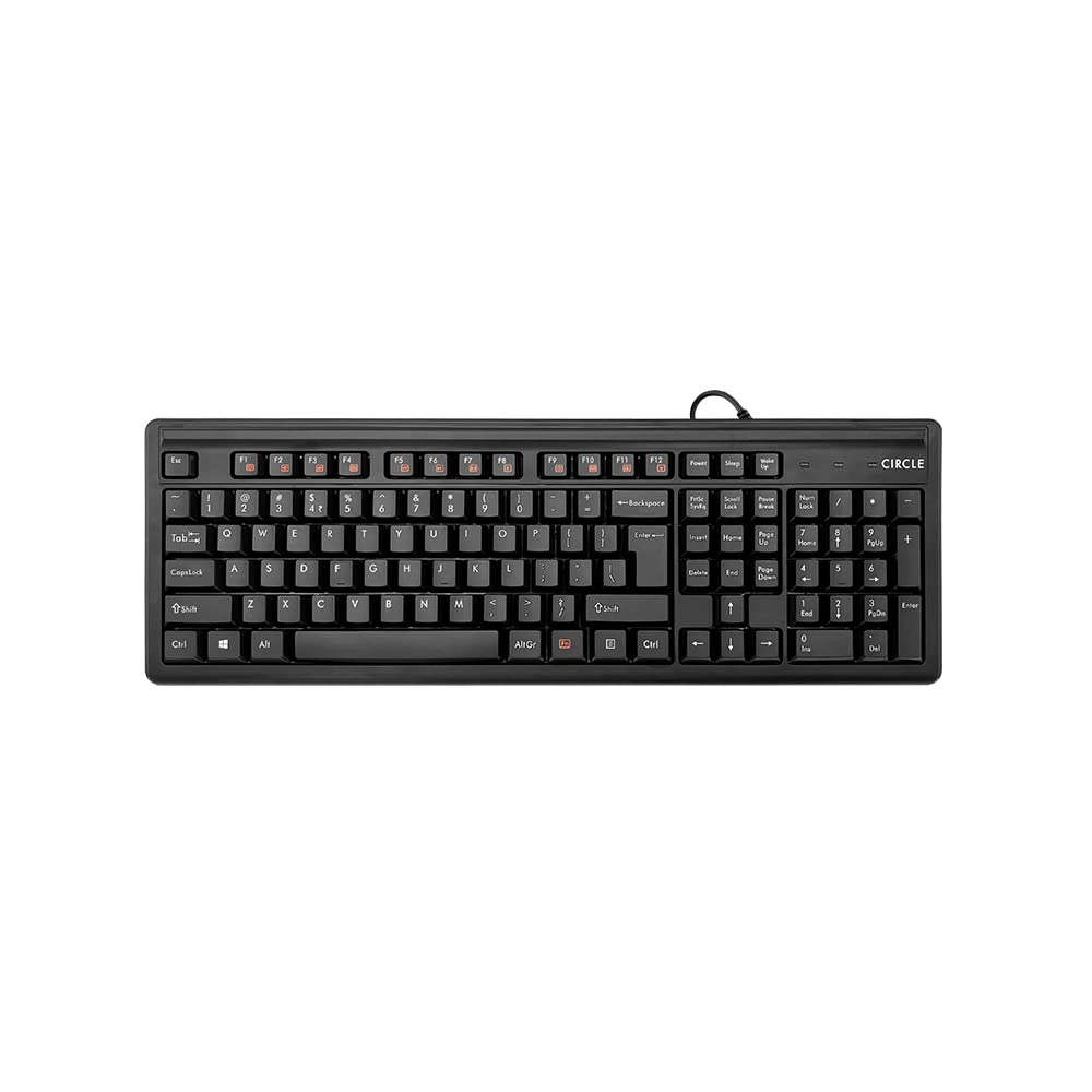 Circle Performer C21 USB Keyboard (Black) with Durable and Sleek Design, Spill Resistance, 12 Multimedia hotkeys, Rubber Membrane Key Switch and UV Print Technology Adopted