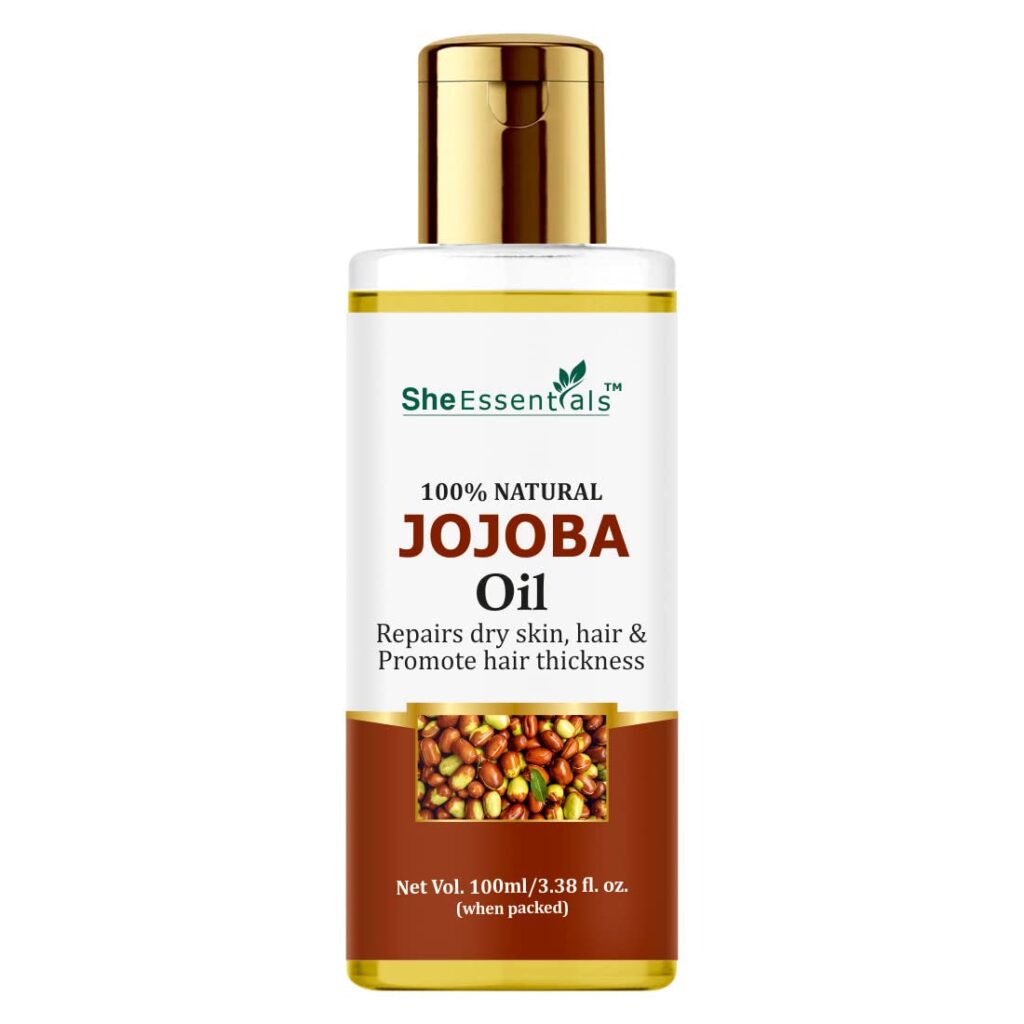 She Essentials 100% Pure Jojoba Oil for Hair & Skin Care | Cold-Pressed Organic oil for all Hair & Skin Types | Sulphate Free. Paraben Free | 100% vegan | 100 ml Pack of 1