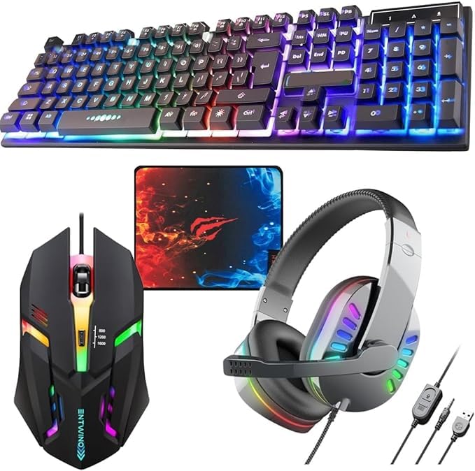 ENTWINO Gaming Combo, RGB Keyboard, Mouse & Headphone Set, Free Mousepad Combo