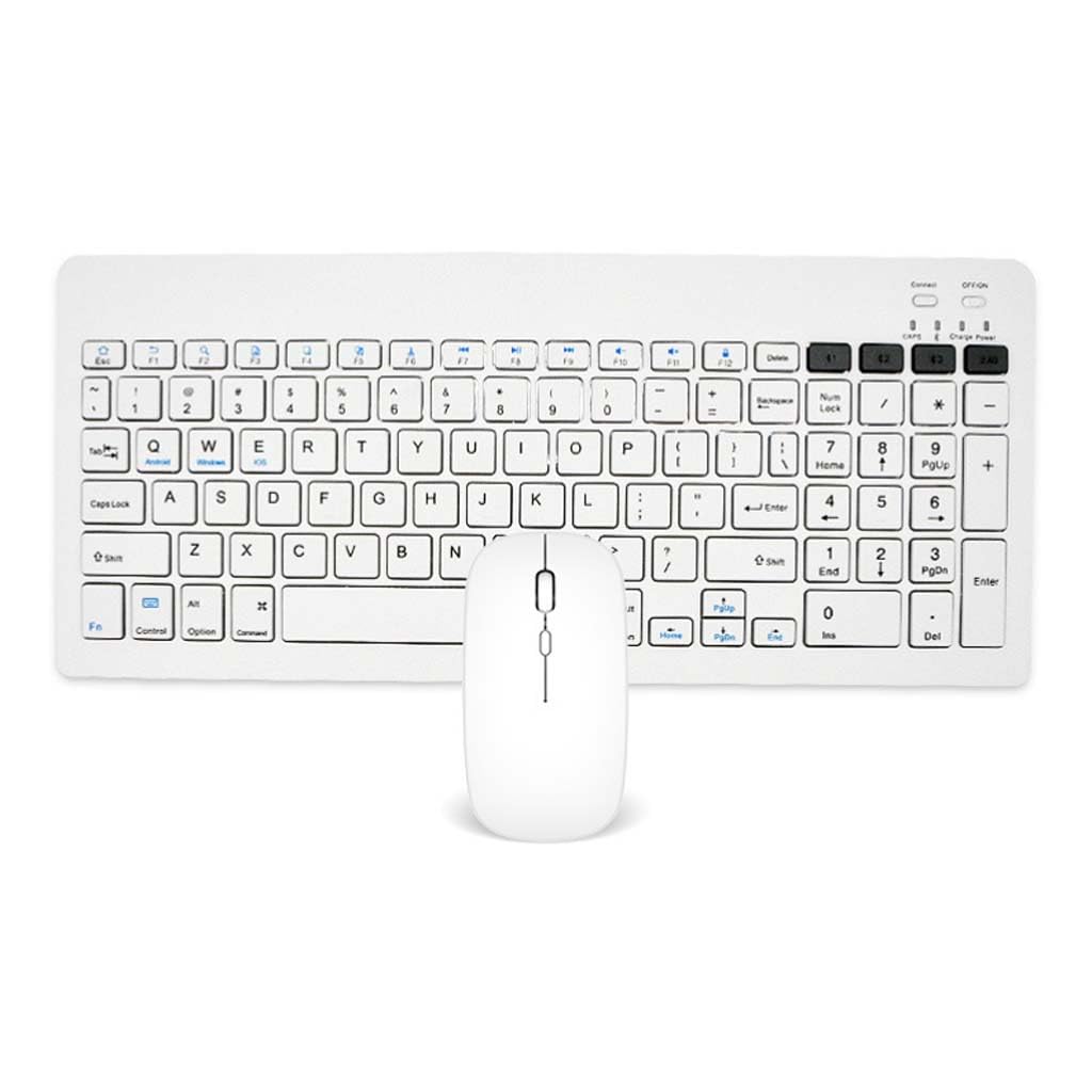 TECPHILE Wireless Keyboard and Mouse Combo, Multi Device Keyboard (3 BT5.0 + 2.4Ghz USB) and Mouse (BT5.0 + USB) Connectivity, Silent Easy Switch, Rechargeable, for Laptop,Mac,Tablet,Computer (White)