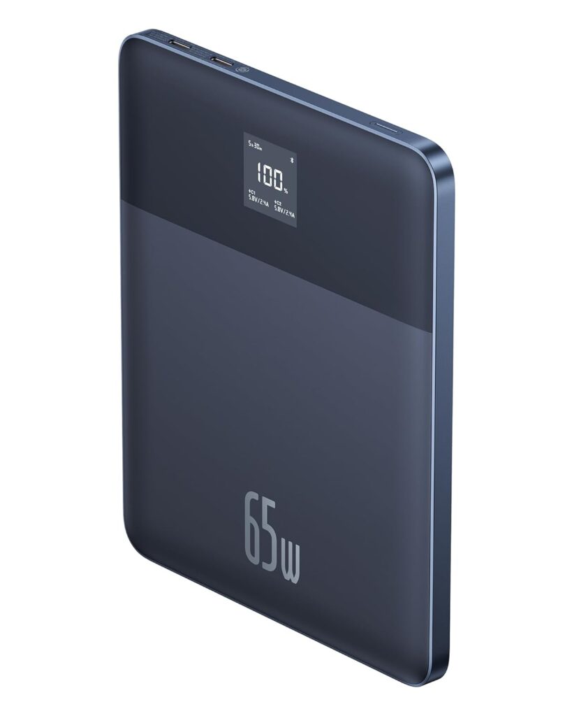 Baseus Blade2 12000mAh 65W Fast-Charging Power Bank – Ultra Slim with Digital Display, Dual Type-C PD Output – Mariana Blue (with 100W Type-C Cable)