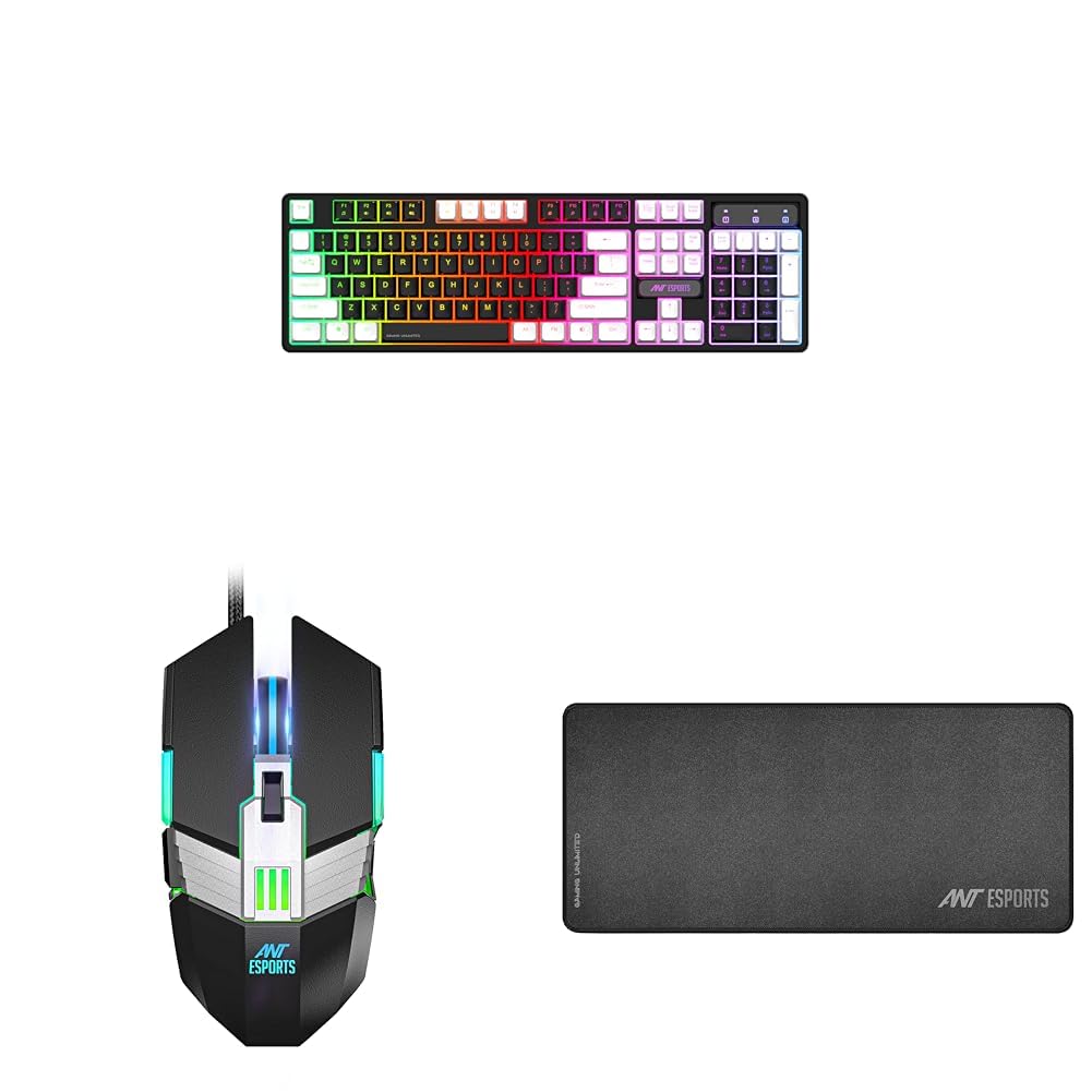 Ant Esports MK1400 Pro Backlit Membrane Wired Gaming Keyboard with Mixed Colour Lighting, White & Bl