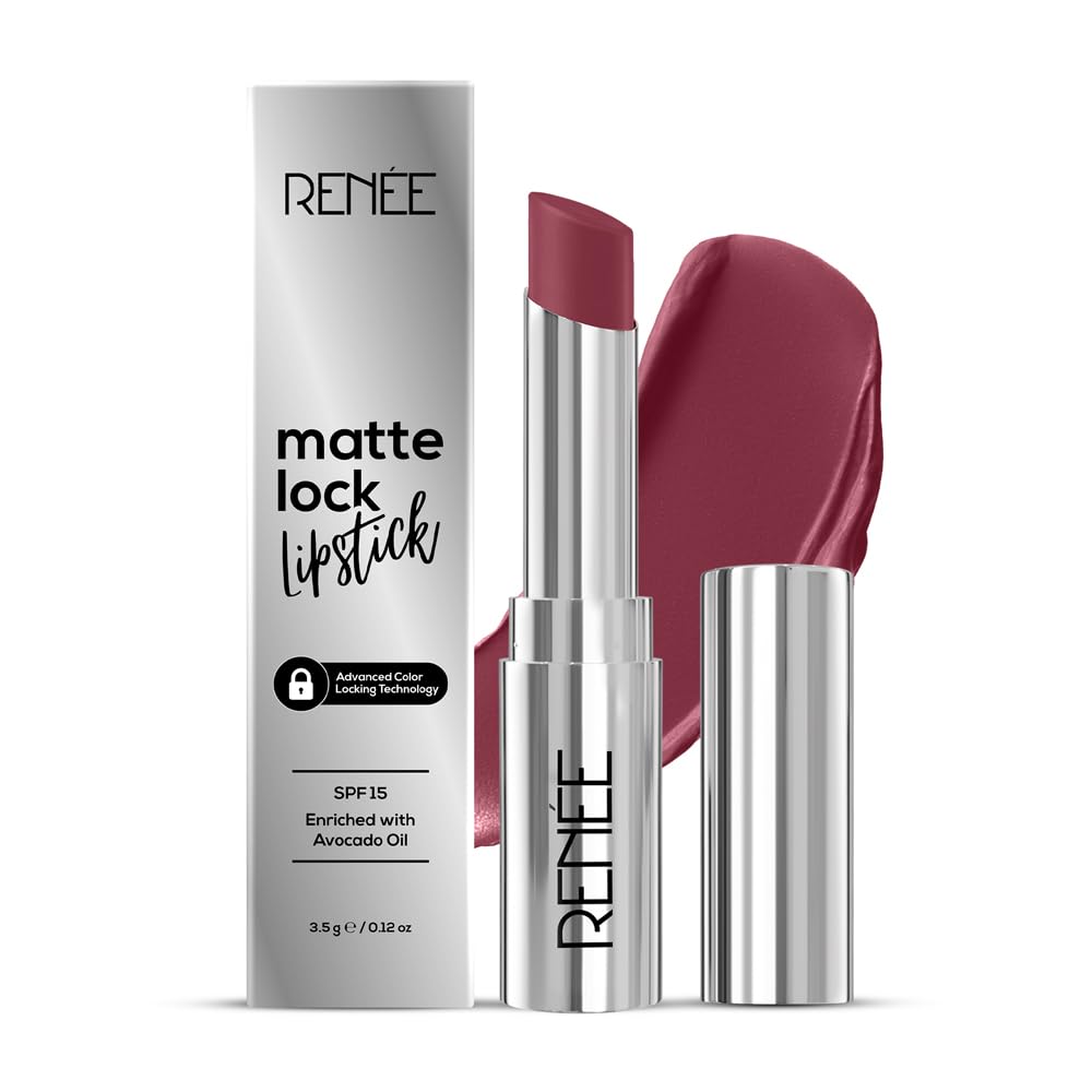 RENEE Matte Lock Lipstick - Pop, Moisturizing, Long Lasting & Weightless Formula, Intense Color Pay Off with Ultra-Matte Finish, Enriched with Avocado oil, Vitamin E, D & Beta-Carotene, 3.5 Gm