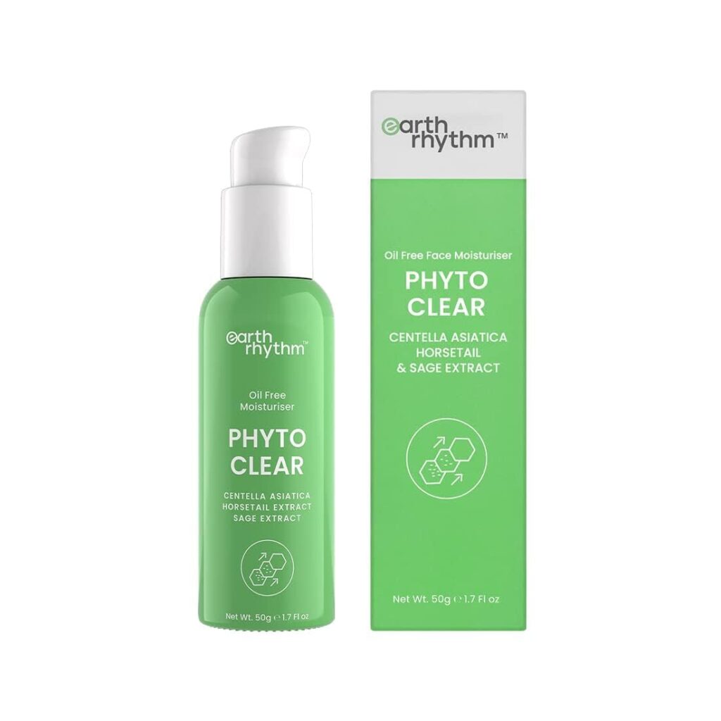 Earth Rhythm Phyto Clear Oil Free Moisturizer, Hydrates & Moisturize skin, for Acne & Redness with Centella Asiatica, Sage Extract, for Oily & Acne Prone Skin, Men & Women - 50ml