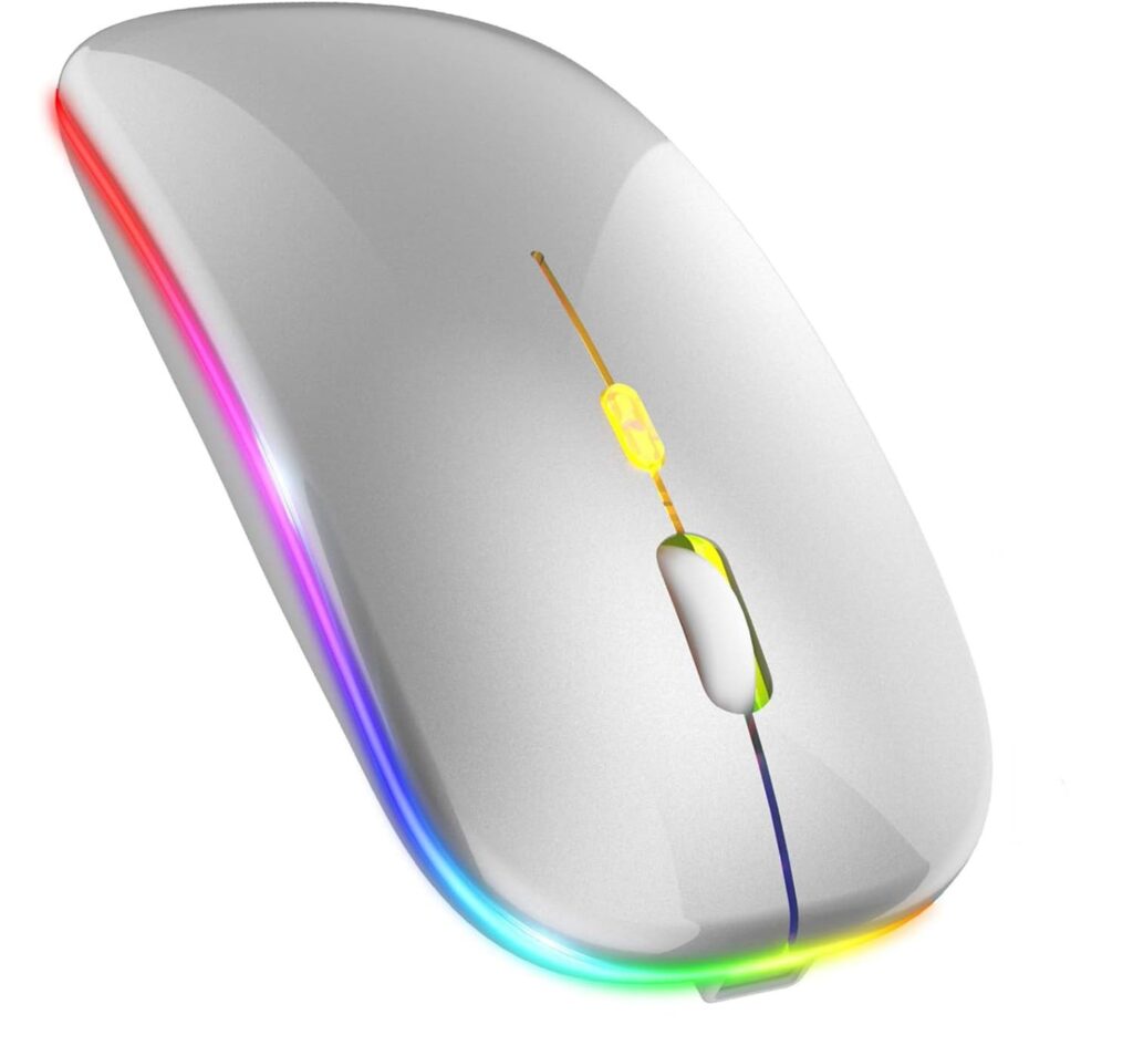 QIIVI 2.4G Wireless + Bluetooth Mouse, Portable Mobile Optical Office Mouse with USB & Type-c Receiver, 3 Adjustable DPI Levels for Notebook, PC, Laptop, Computer (Silver)