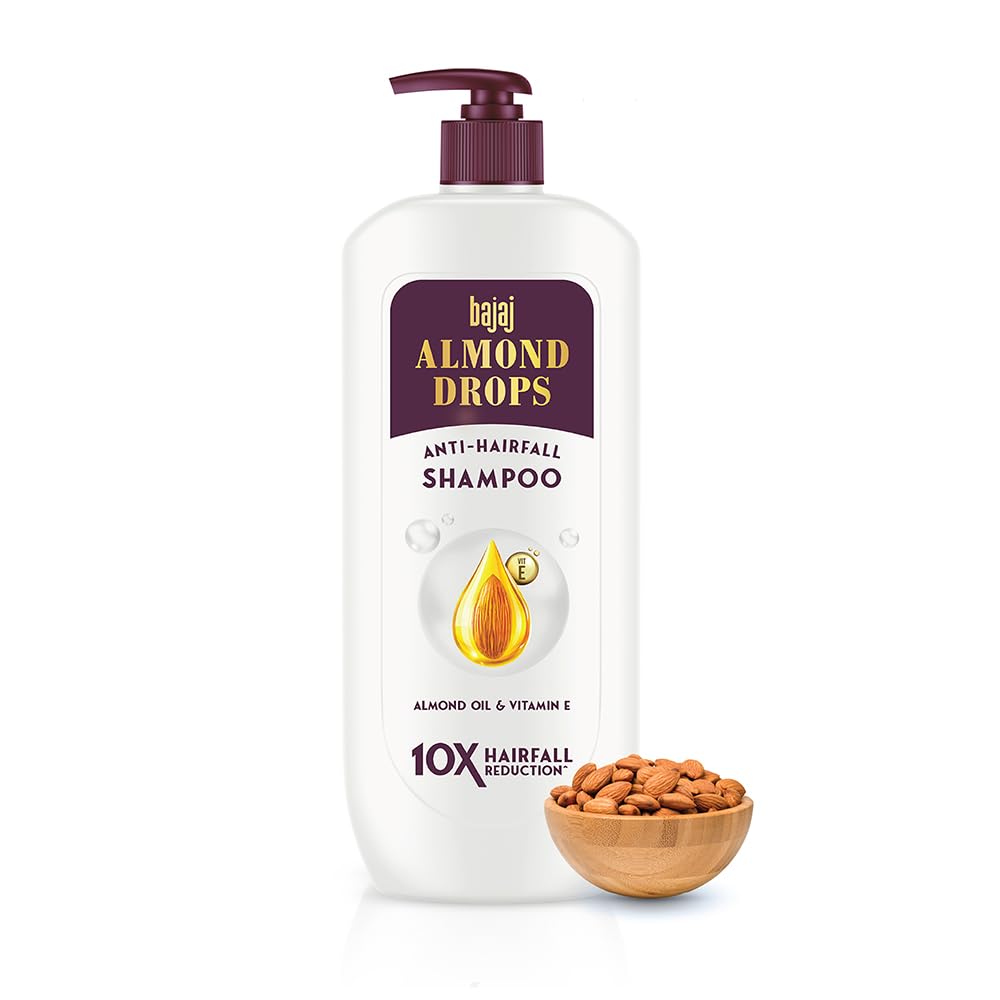 Bajaj Almond Drops Anti Hairfall Shampoo with Almond Oil & Vitamin E | For 10X Hairfall Reduction* & Soft, Shiny Hair* | Paraben Free | Ideal for Men and Women - 340ML