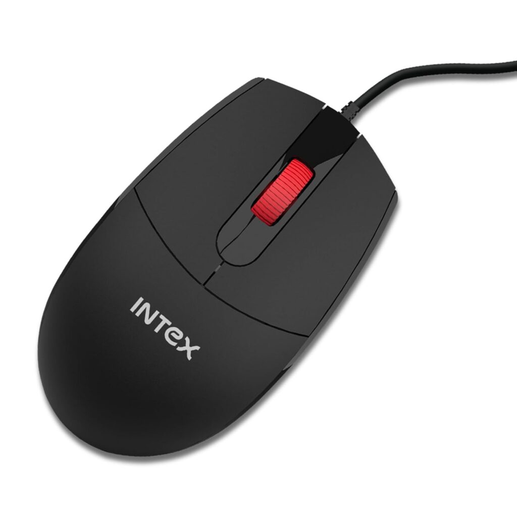 Intex USB Glide Wired Mouse | 1000 DPI Optical Sensor | 1 Million Button & Smooth Scrolling | 2.6m Plug & Play Cable | Ergonomic Mouse for Win/iOS/Android (Black)