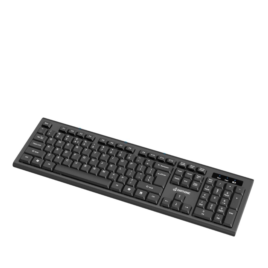 EARTHONIC WLK-200-E Wireless 2.4GHz Ultra Slim Black Wireless Keyboard | Silk Print + UV Keycap | 3 Million Clicks, 8 Million Keystrokes|10M Range