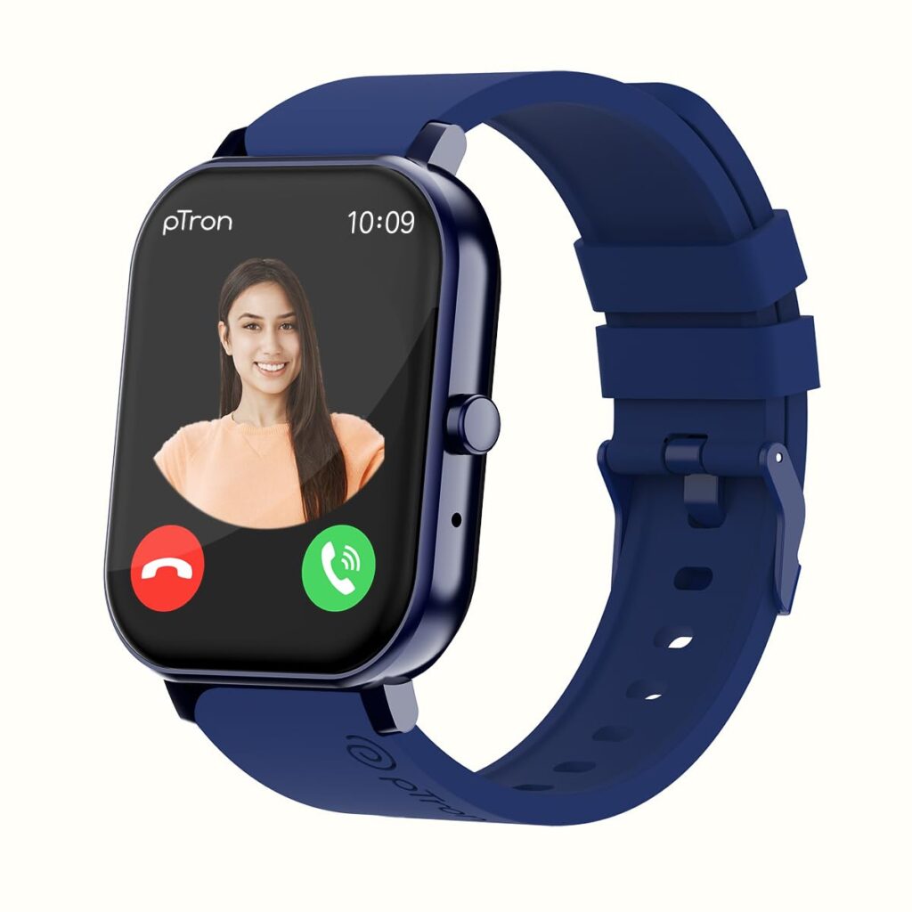 pTron Pulsefit P461 1.85" Smartwatch with Bluetooth Calling, Full Touch Display, 600 NITS Brightness, HR, SpO2, Watch Faces, Voice Assistant, 5days Battery Life & IP68 Waterproof (Blue)