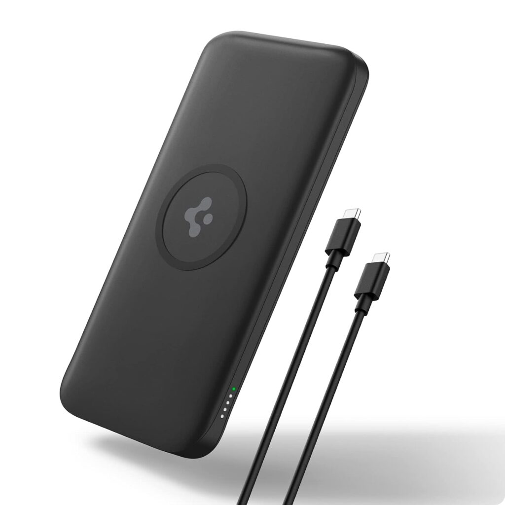 Spigen ArcPack 10000mAh Power Bank, PD3.0, Fast Charging, 22.5W Max Output, 2 Type-C Ports, 1 USB-A Port - (ABS+PC, Black) (Black, PA2000)