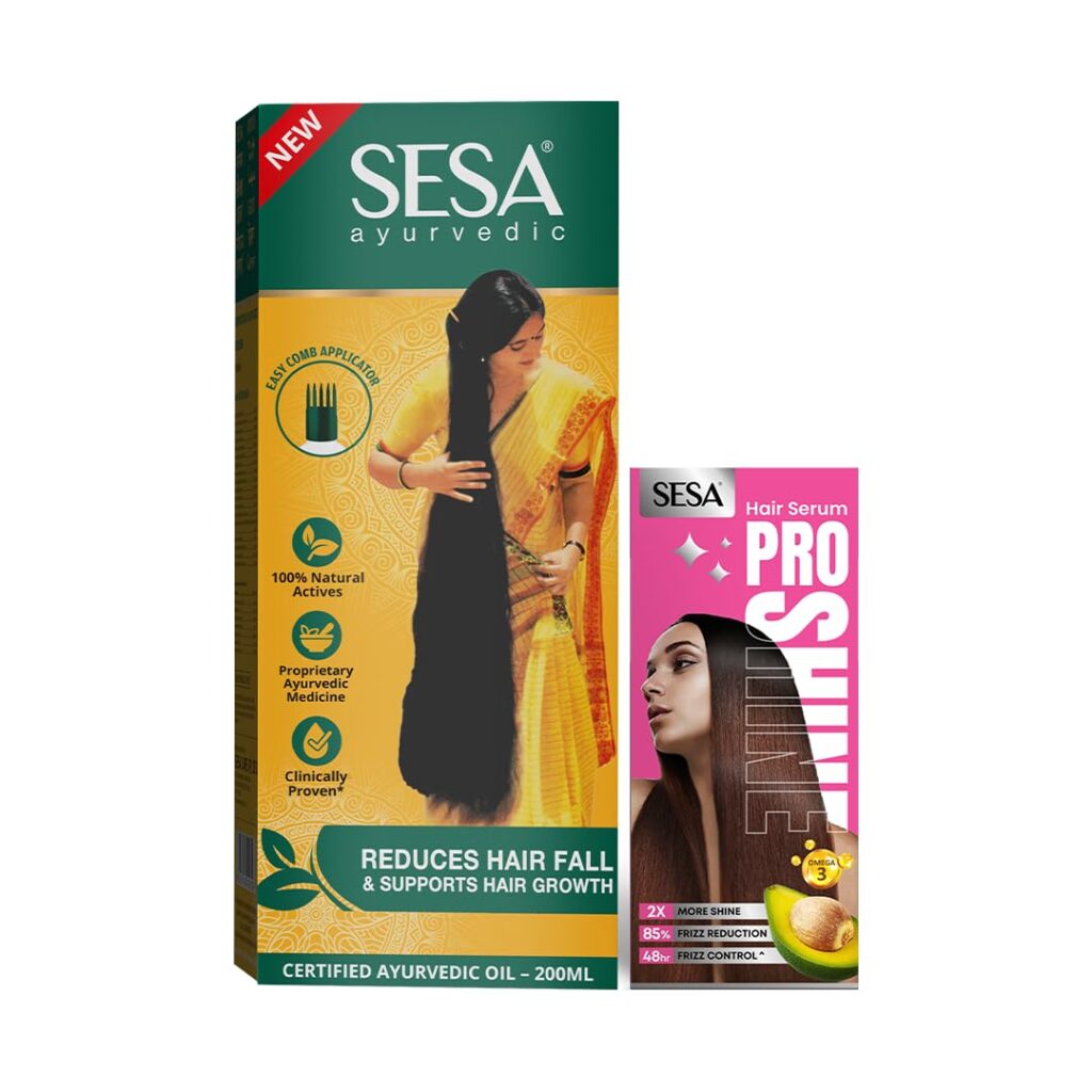 SESA Ayurvedic Hair Oil 200ml + Free Hair Serum 20ml | With Bhringraj & 17 Herbs, Coconut & Nourishing Oils | Helps Reduce Hair Fall, Supports Hair Growth | Includes Easy Applicator