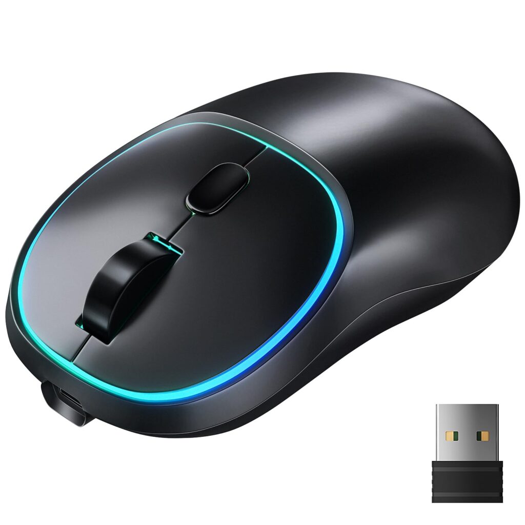 Bluetooth Wireless Mouse, Multi-Connection, Bluetooth 5.2, Wireless Mouse, 3 Stage DPI Switch, 2.4 GHz, Silent Mouse, Ambidextrous, Ambidextrous, Power Saving Model, Thin, Highly Sensitive, RGB