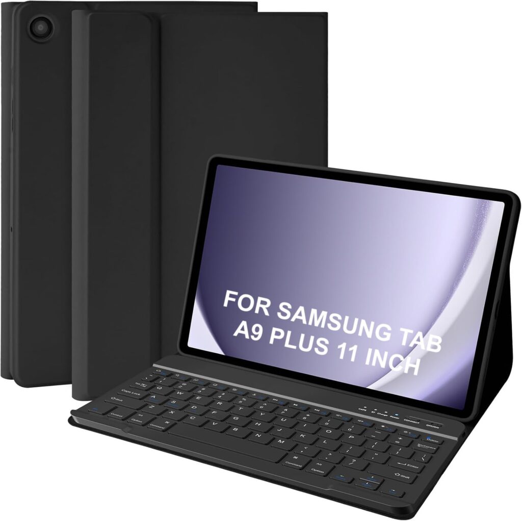 Meyaar Case Keyboard for Samsung Galaxy Tab A9 Plus / A9+ 11inch 2023 - Detachable Magnetic Key Board, Slim Case with S Pen Holder, Auto Sleep/Wake (Black, Keyboard Without Backlight)