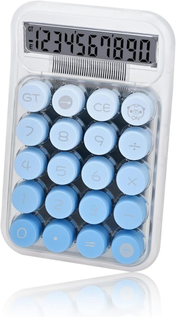 Amazon Brand - Umi Transparent Desk Calculator with Pastel Mechanical Buttons with 10 Digit Display, Anti-Slip Base Handheld Ergonomic Keyboard Basic Calculator for Home and Office Use (Blue)