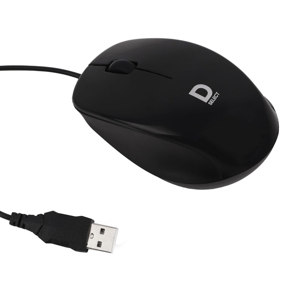 D SELECT Wired Mouse DS111-Black with USB Type A Connector, 1200DPi, Lightweight | Marketed by Dell