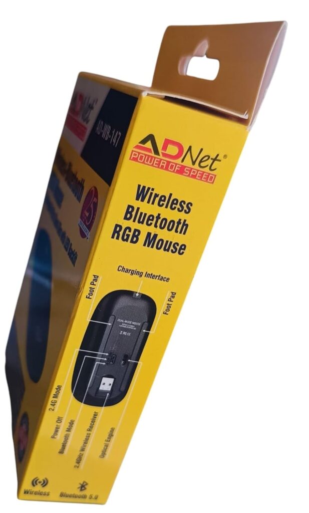 AD Net Dual Mode Slim Rechargeable Wireless & Bluetooth Mouse 2.4GHz | Silent Click Buttons (Modern, Sky Blue)