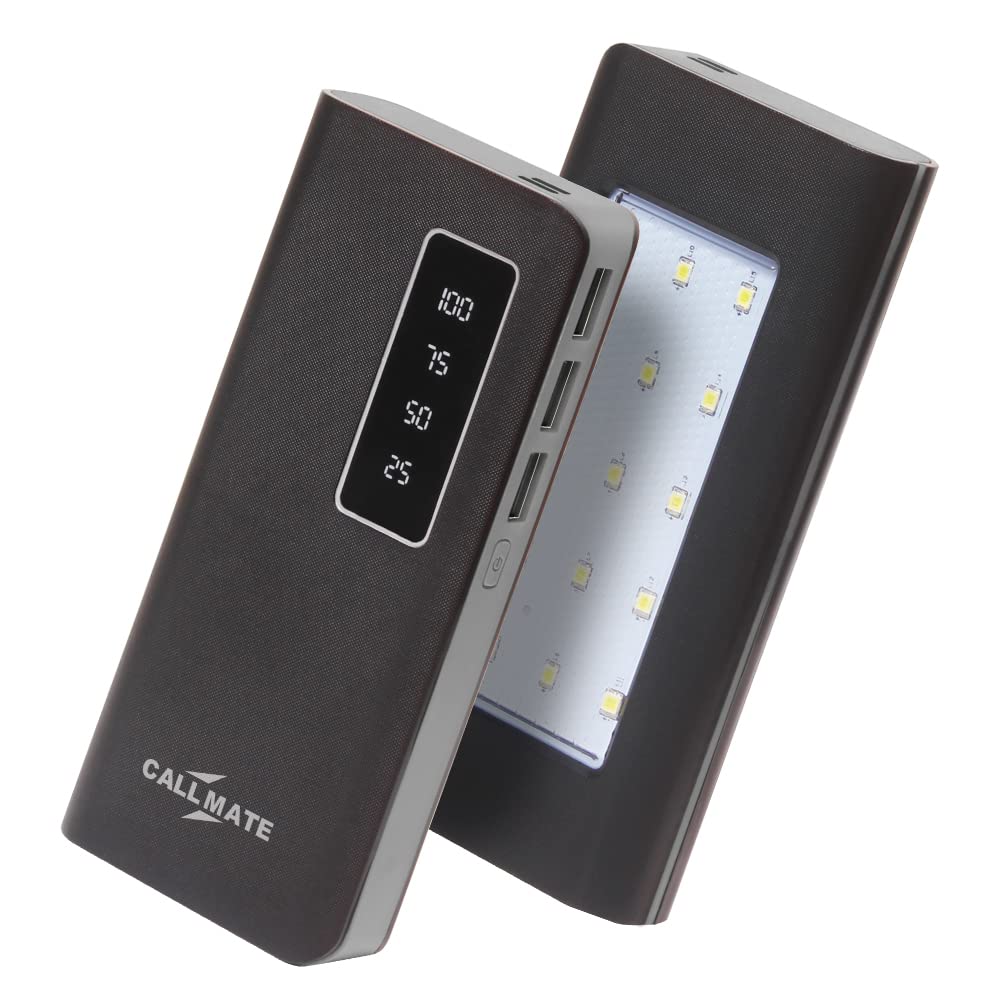 Callmate 10000mAh Power Bank with LED Lamp, 12W Fast Charging| Digital Display | 3 USB Output Ports and 2 Input | for iPhone, Smartphones & Other Devices (12 W, Fast Charging) (Grey, Lithium Ion)