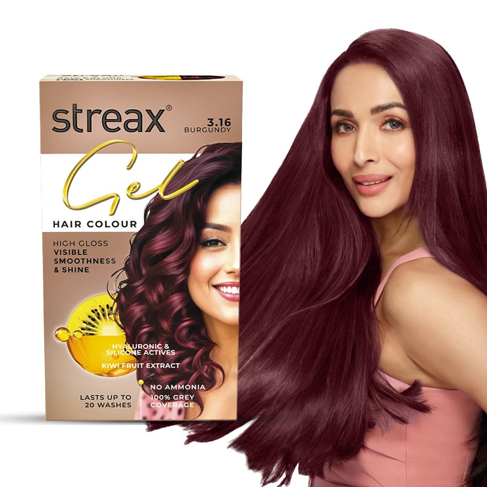 Streax Gel Hair Colour for Women & Men, Burgundy 3.16 , 150ml|Hair Colour Burgundy|100% grey coverage |Long Lasting Hair Color, easy to use| Ammonia Free Hair Color, No Paraben & Sulphate