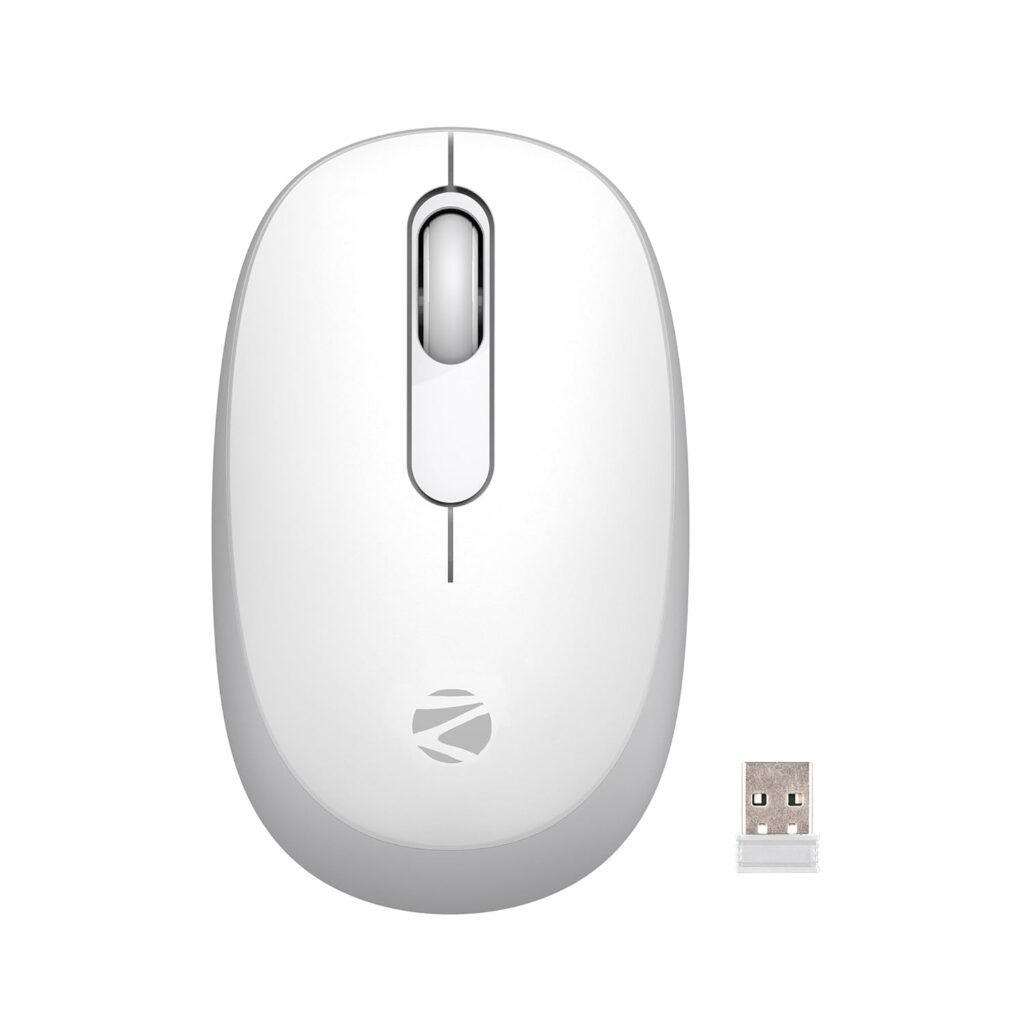 ZEBRONICS Groot Wireless Mouse, Dual Mode (2.4GHz + BT), Upto 1600 DPI, Silent Operation, 3 Buttons, Comfortable & Ergonomic, for Mac | Laptop | Computer, with 2 Years Warranty (White+Grey)