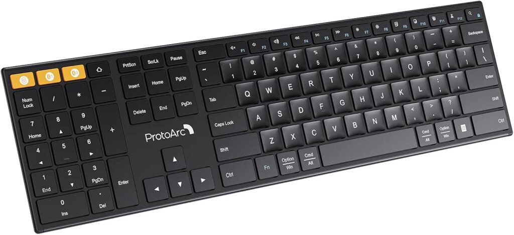 ProtoArc 2.4G Wireless Left-Handed Keyboard, XK21 Bluetooth Ultra-Thin Keyboard, Rechargeable Silent Keyboard with Three Multi-Device, Windows/Mac/Android-Graphite