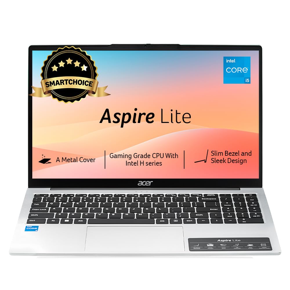 Acer[SmartChoice Aspire Lite 12thGen Intel Core i5-12450H Premium Laptop(Win11Home/16GB RAM/512GB SSD/IntelUHD Graphics/MSO)AL15-52H, 39.62cm(15.6") FHD IPS Display,Backlit Keyboard,Pure Silver, 1.7KG
