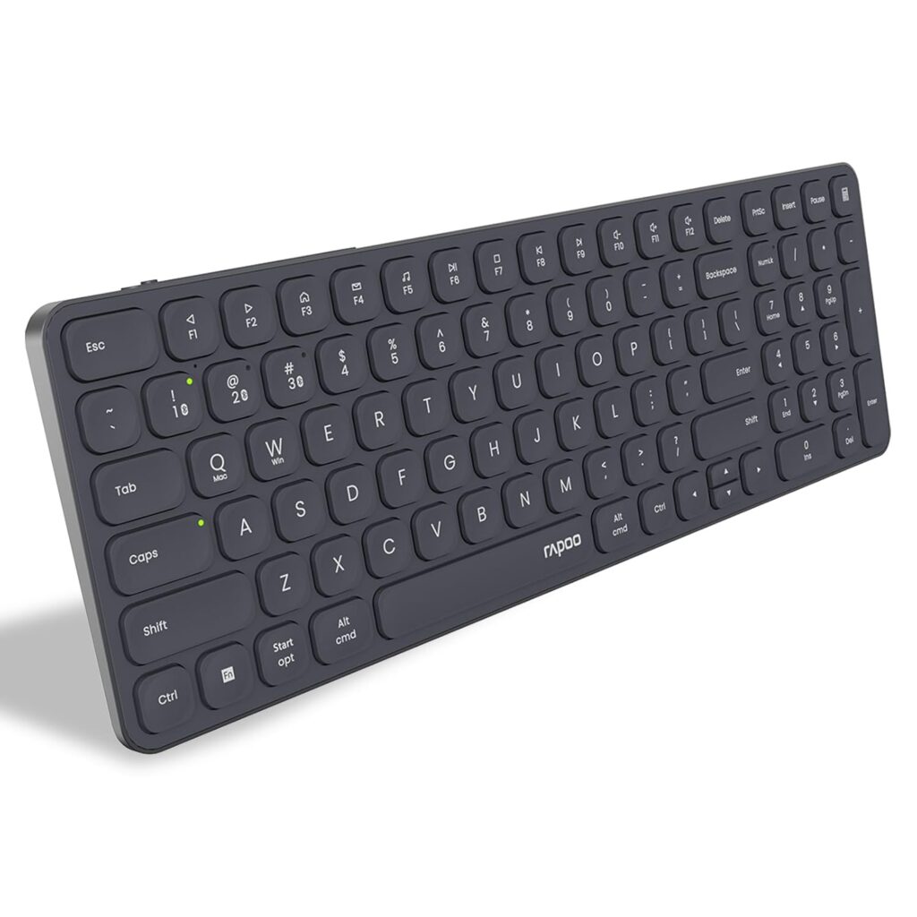 Rapoo E9350L Bluetooth Wireless Multi-Device Keyboard(4 Devices), Numpad, Led Indicators, Ultra-Thin, Ergonomic, Compatible with Windows, iOS, Android, Tab, Smartphones - Dark Grey, 3-Year Warranty