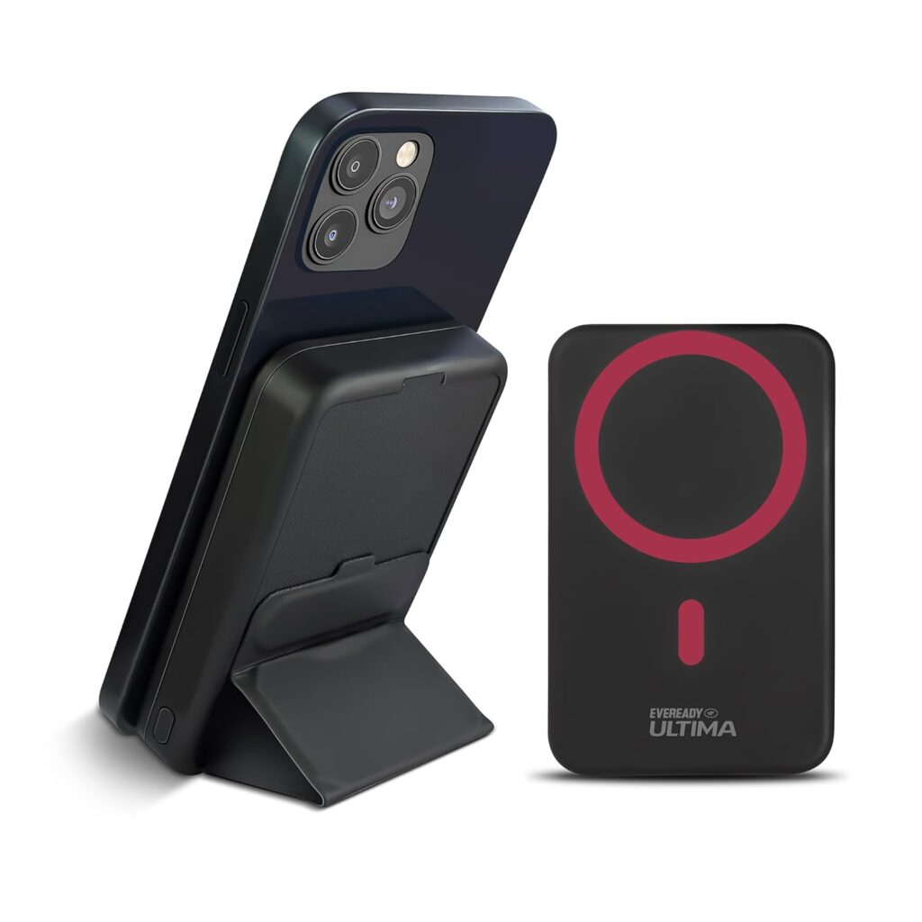 Eveready Ultima MagSafe Compatible Power Bank- PB31, 10,000mAh, 22.5W Wired Fast Charging & 15W Magnetic Wireless Charging with Stand for iPhone 12 & Above, Android & Qi Enabled Devices, BIS Certified