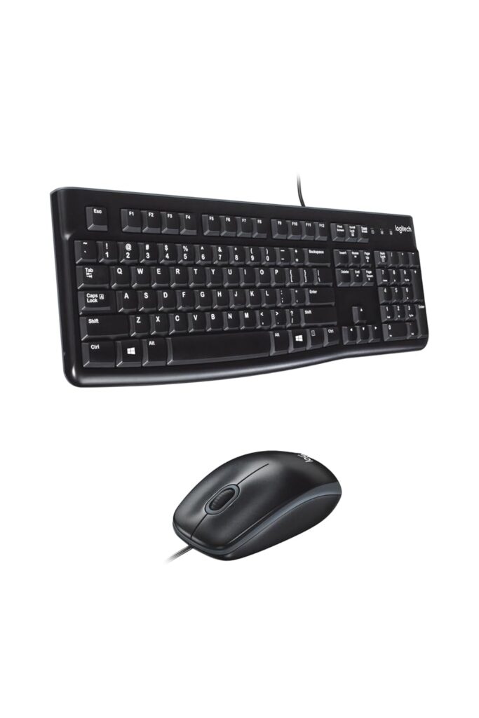 Logitech MK120 Wired USB Keyboard and Mouse Set for Windows, Optical Wired Mouse, Full-Size Keyboard, USB Plug-and-Play, Compatible for PC, Laptop - Black