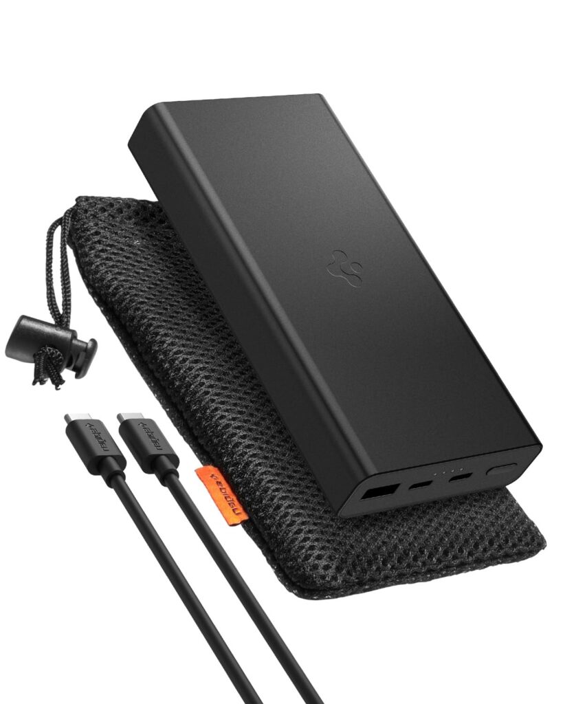 Spigen ArcPack 20000mAh Power Bank, PD3.0, PPS, Fast Charging, 30.0W Max Output, 2 Type-C Ports, 1 USB-A Port - (Aluminum, Black)