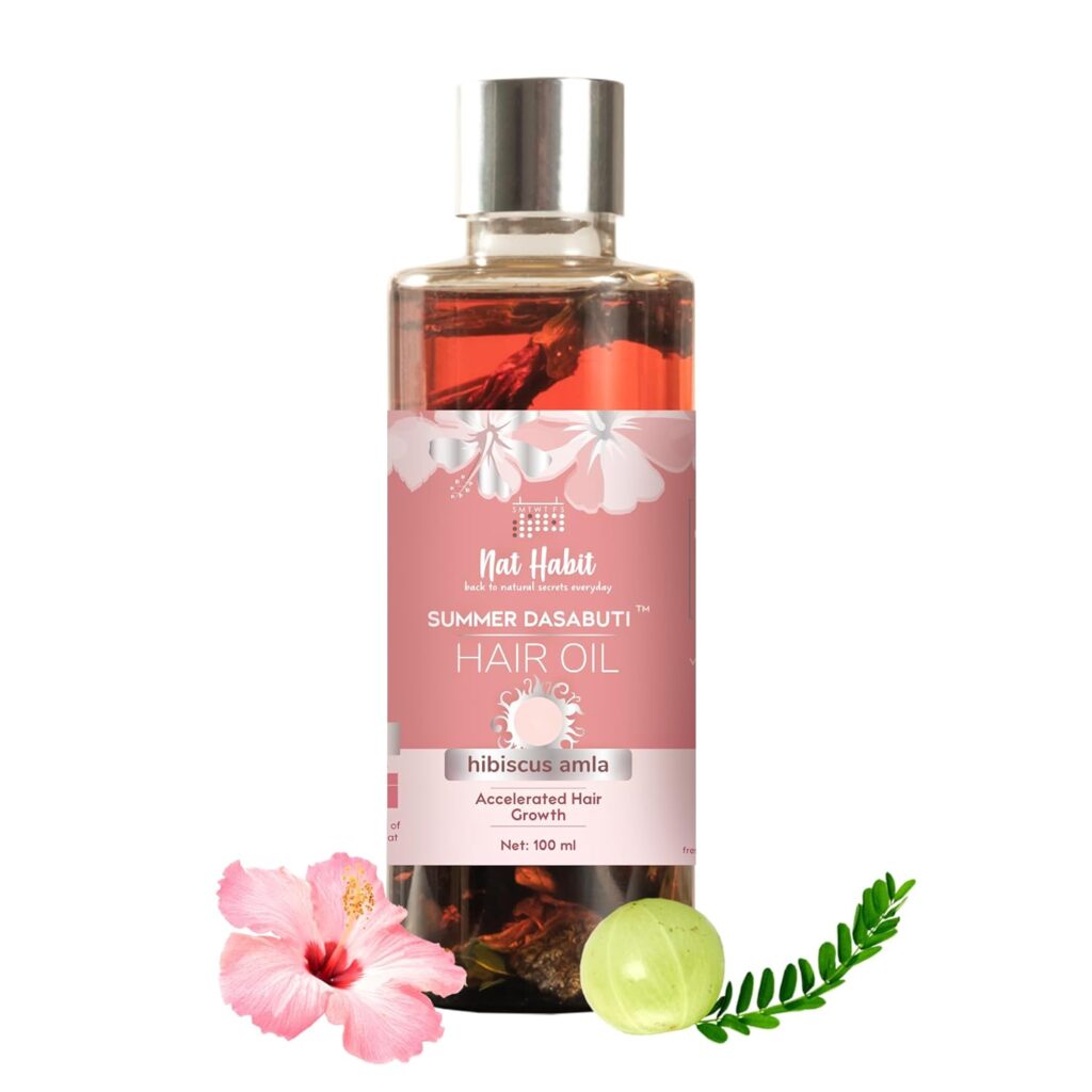 Nat Habit Hibiscus Amla Summer Hair Oil For Men & Women, Helps In Hair Growth & Thickness, For All Hair Types, No Paraffin, Mineral Oil, Preservatives & Chemicals, 100ml