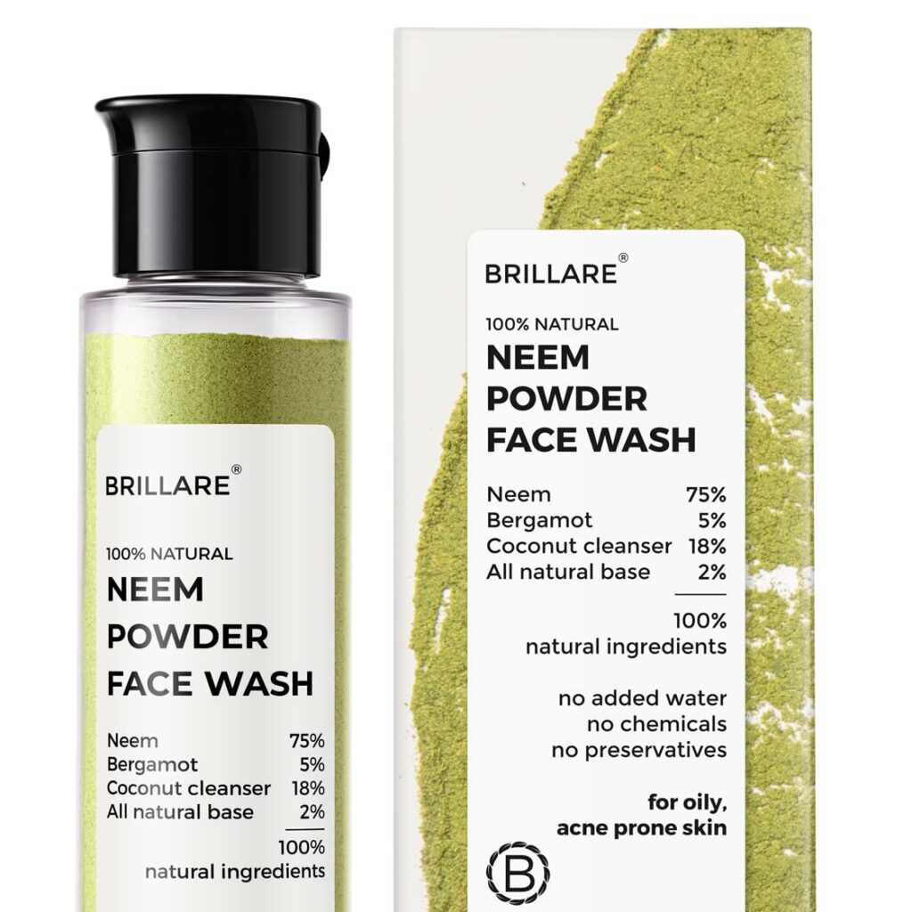 Brillare Neem Powder Face Wash Fights Acne, Pimples & Blemishes 100% Natural & Zero Chemical Face Wash for men and women