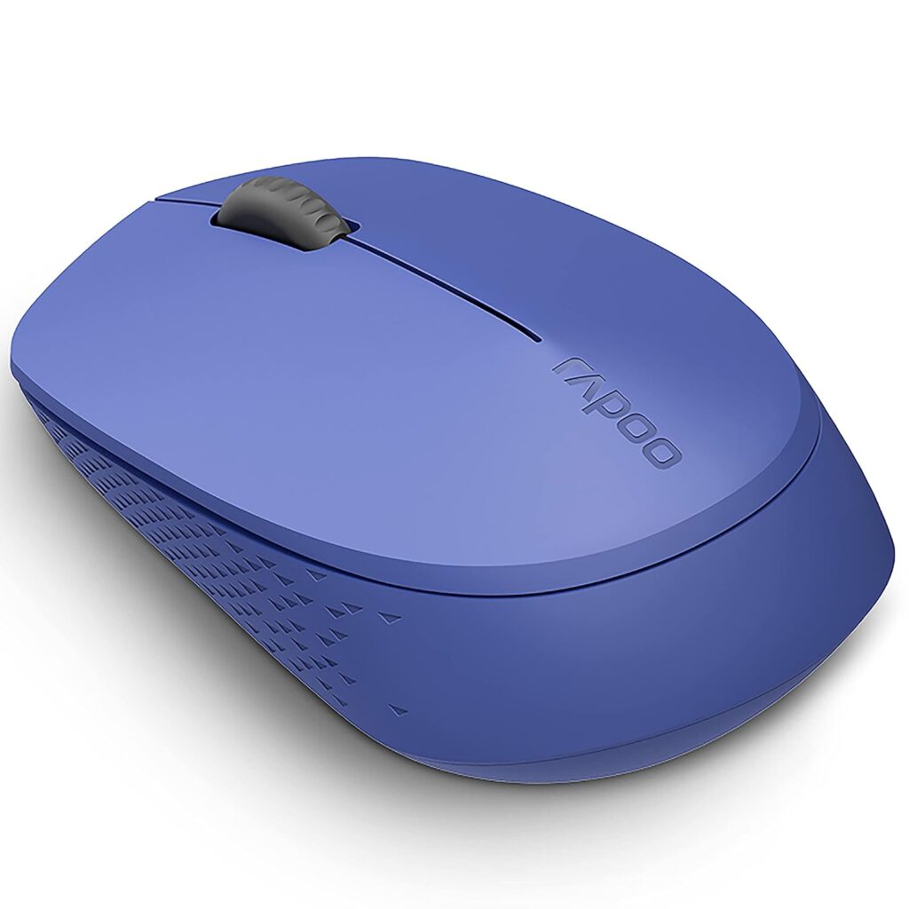 Rapoo M100 Ultra Silent Wireless Mouse With Bluetooth Multi-Device Connectivity Upto 3 Devices, Ergonomic Design, 1300 DPI & 10 Meter Range for PC/Laptop/Macbook/Tablet Phones, 3 Years Warranty - Blue