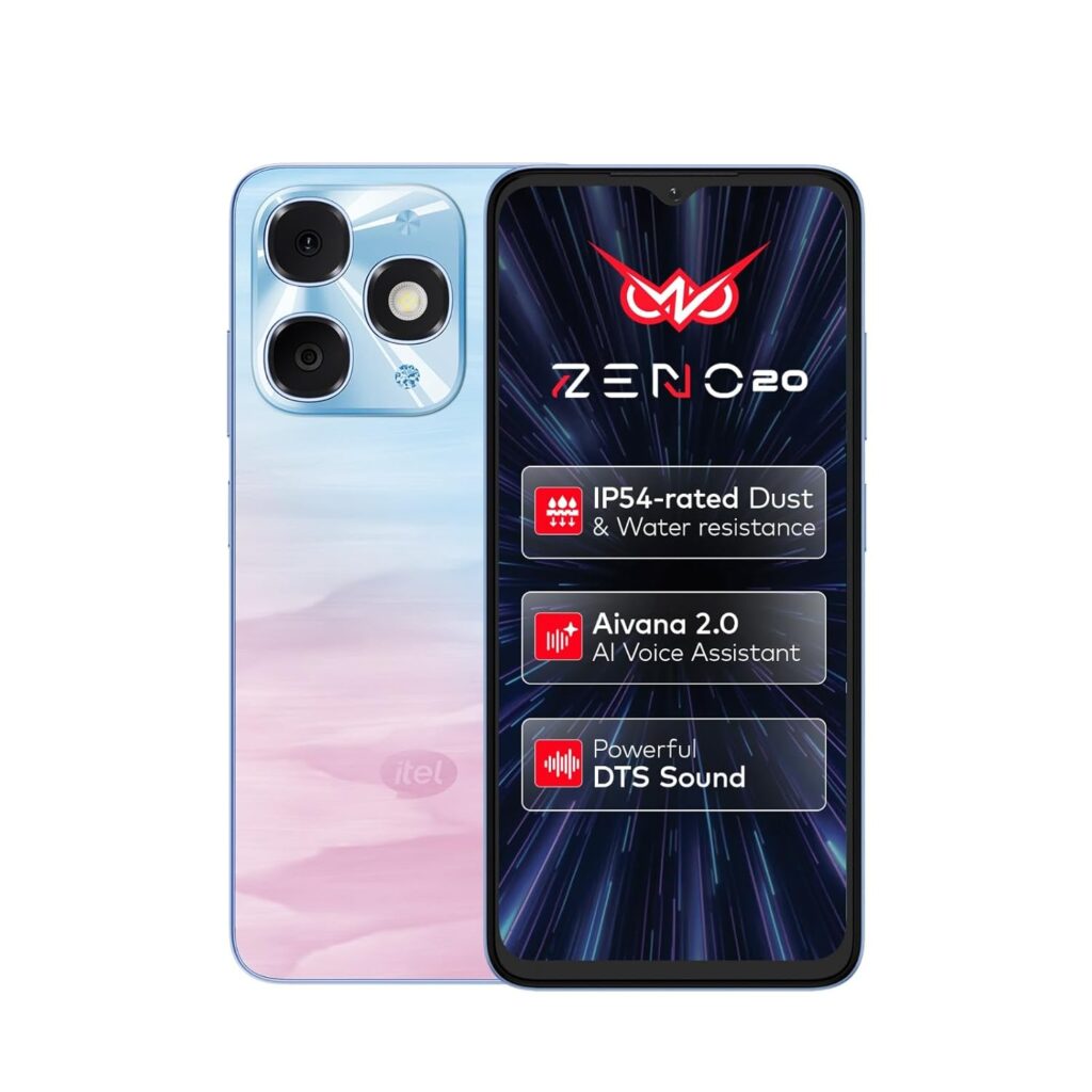 Zeno 20 | AI Vana 2.0 | 3GB RAM 64GB ROM | 6.6" HD+ 90Hz Display | 13MP AI Camera | IP54 Rated | Always-On Display | Dynamic Bar | DTS Sound | 5000mAh Battery |3-Year Fluency|Aurora Blue