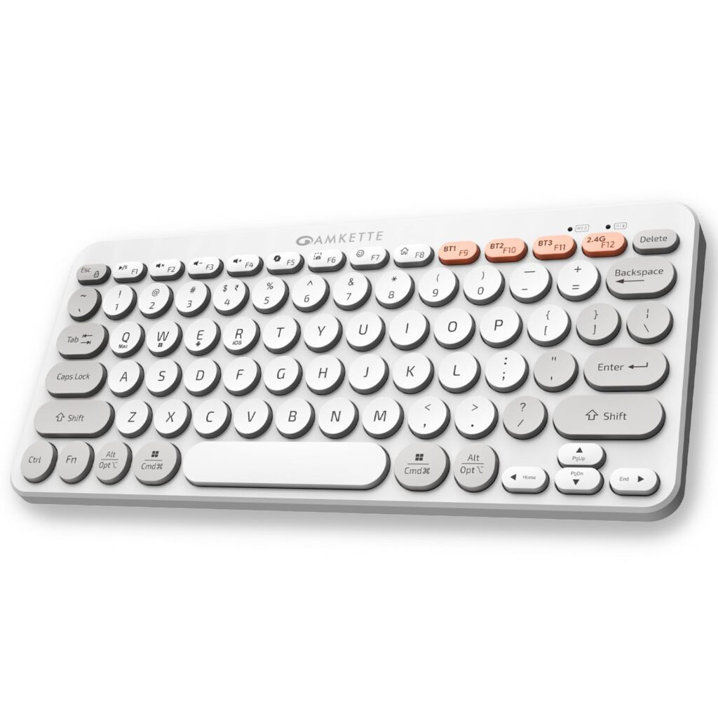 Amkette New and Improved Optimus BT 4 in 1 Multi Device Wireless Keyboard/Bluetooth Keyboard | One Click Device Switching and AI Access for Windows, MacOs, Android and iOS, Dual OS Layout (White)