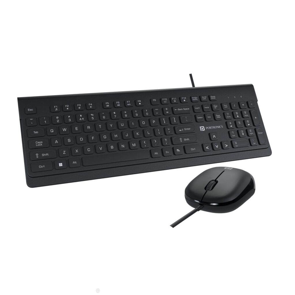 Portronics Keytonic Keyboard and Mouse Combo with USB Cable, 12 Function Shortcut Keys, Full-Sized Keyboard, High-Precision Mouse, for PC, Laptop (Black)