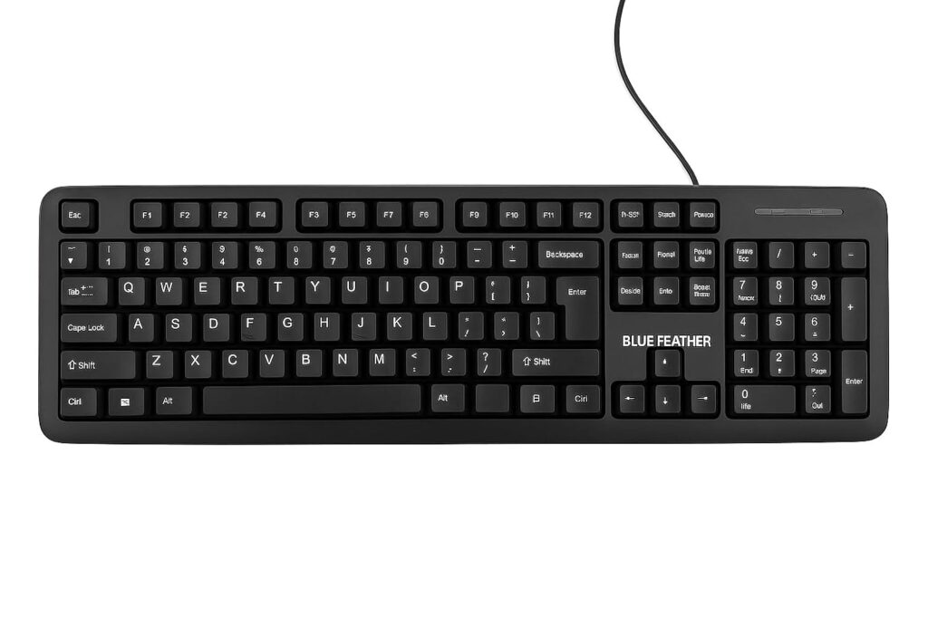 Blue Feather BK300 Wired Keyboard – 104 Keys | USB Plug & Play | Lightweight & Sturdy | Compatible with Windows, Mac, Linux 1 Year Warranty