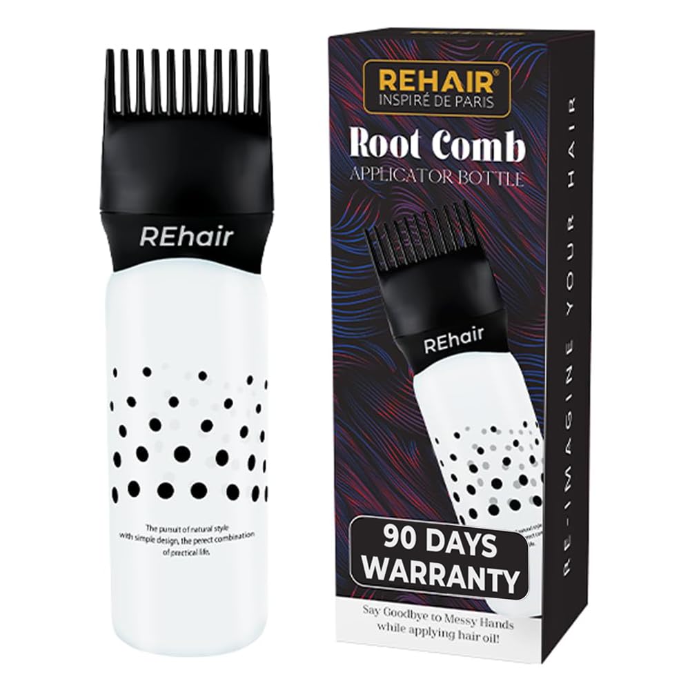 REhair Hair Root Applicator bottle for Hair Dyeing, Hair Oiling (Black)