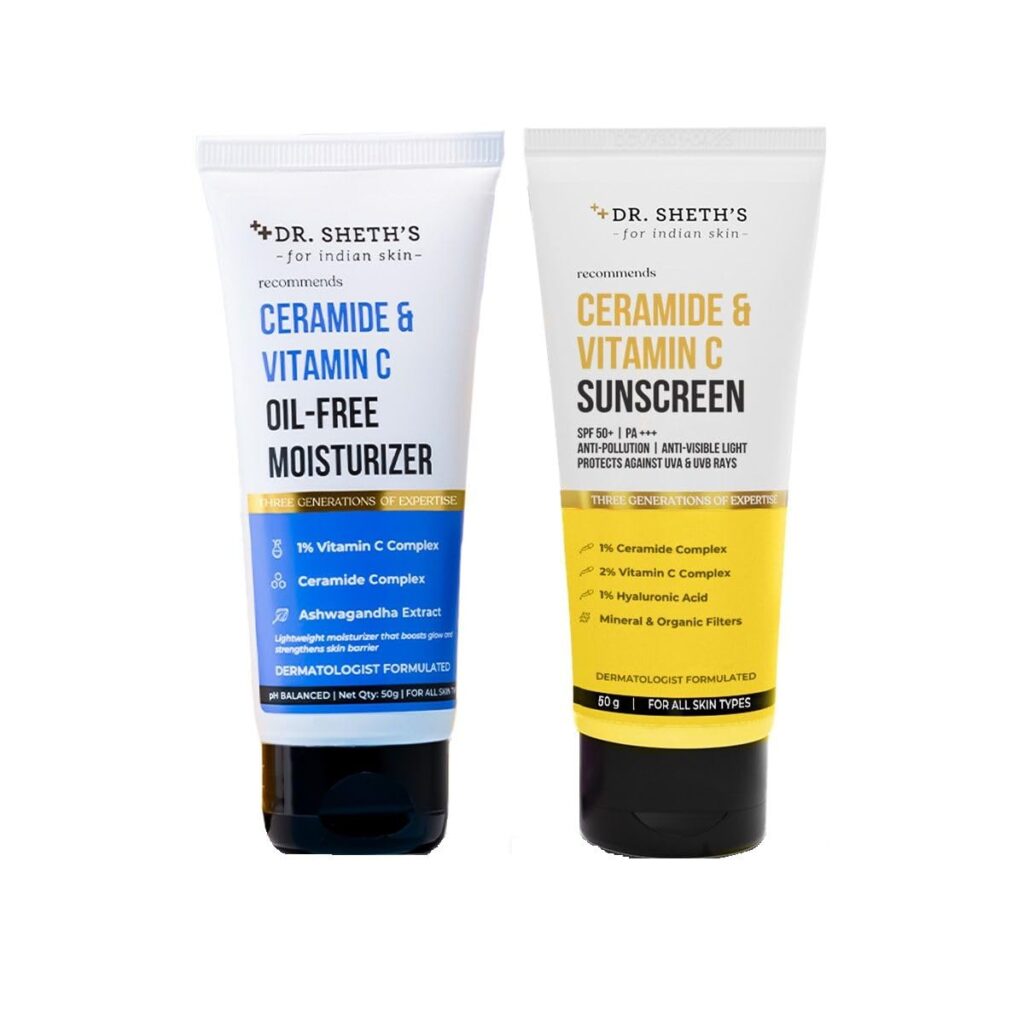 Dr. Sheth's Glow & Sun Protect Duo | Lightweight Sunscreen & Oil-Free Moisturizer Combo | Nourished & Protected Skin | For Normal to Combination Skin | For Men & Women | 50 g x 2