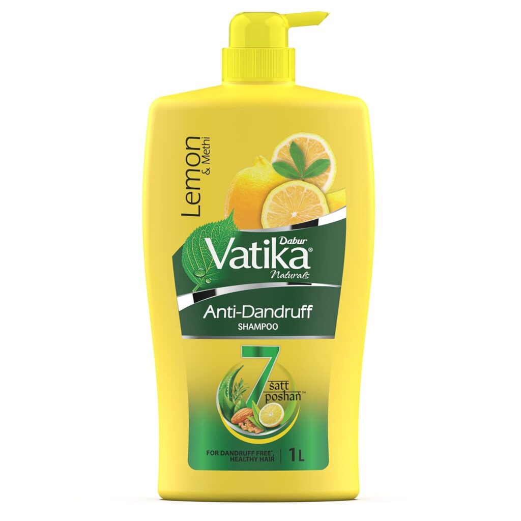 Dabur Vatika Lemon Anti-Dandruff Shampoo - 1L | Reduces Dandruff from 1st wash | Moisturises Scalp | Provides Gentle Cleansing, Conditioning & Nourishment to Hair