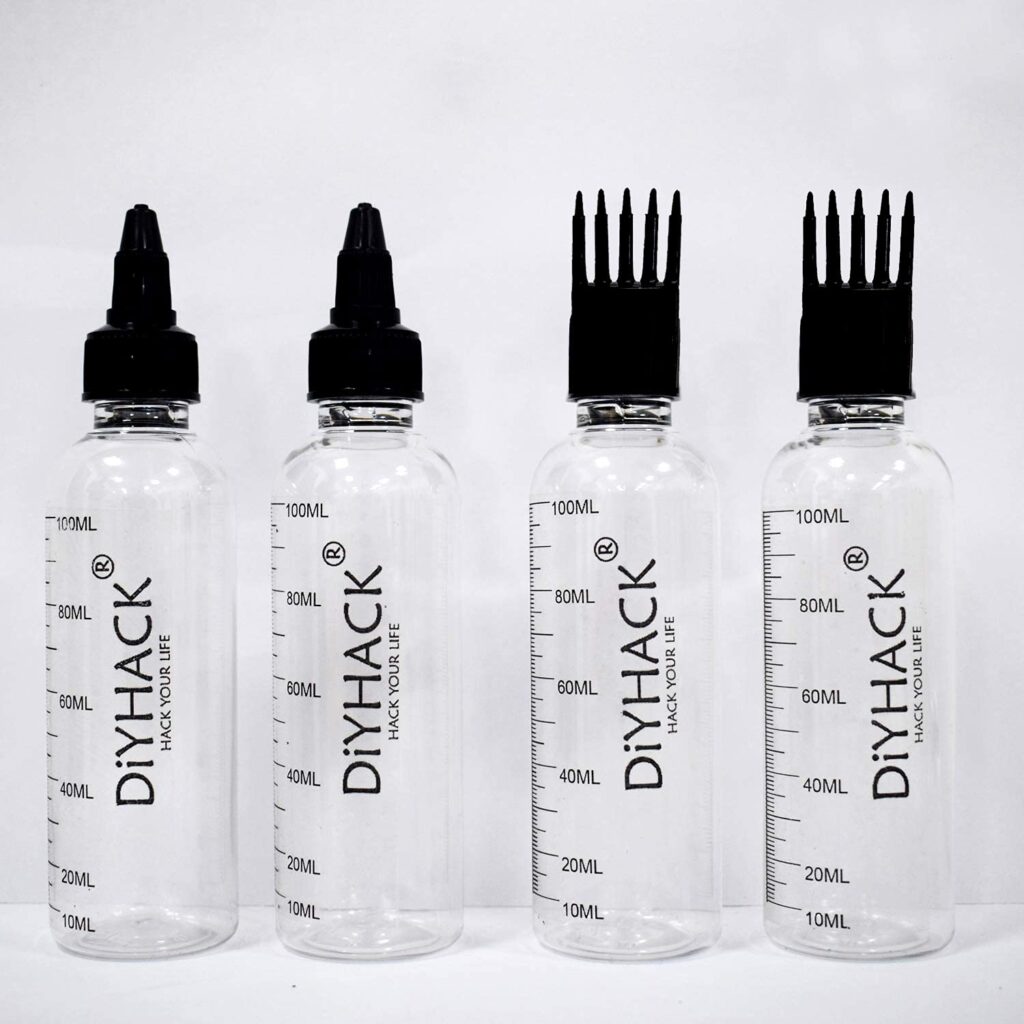 DIYHACK Plastic Scalp Hair Root Applicator With Comb Cap 100Ml -Pack Of 4, Multicolor
