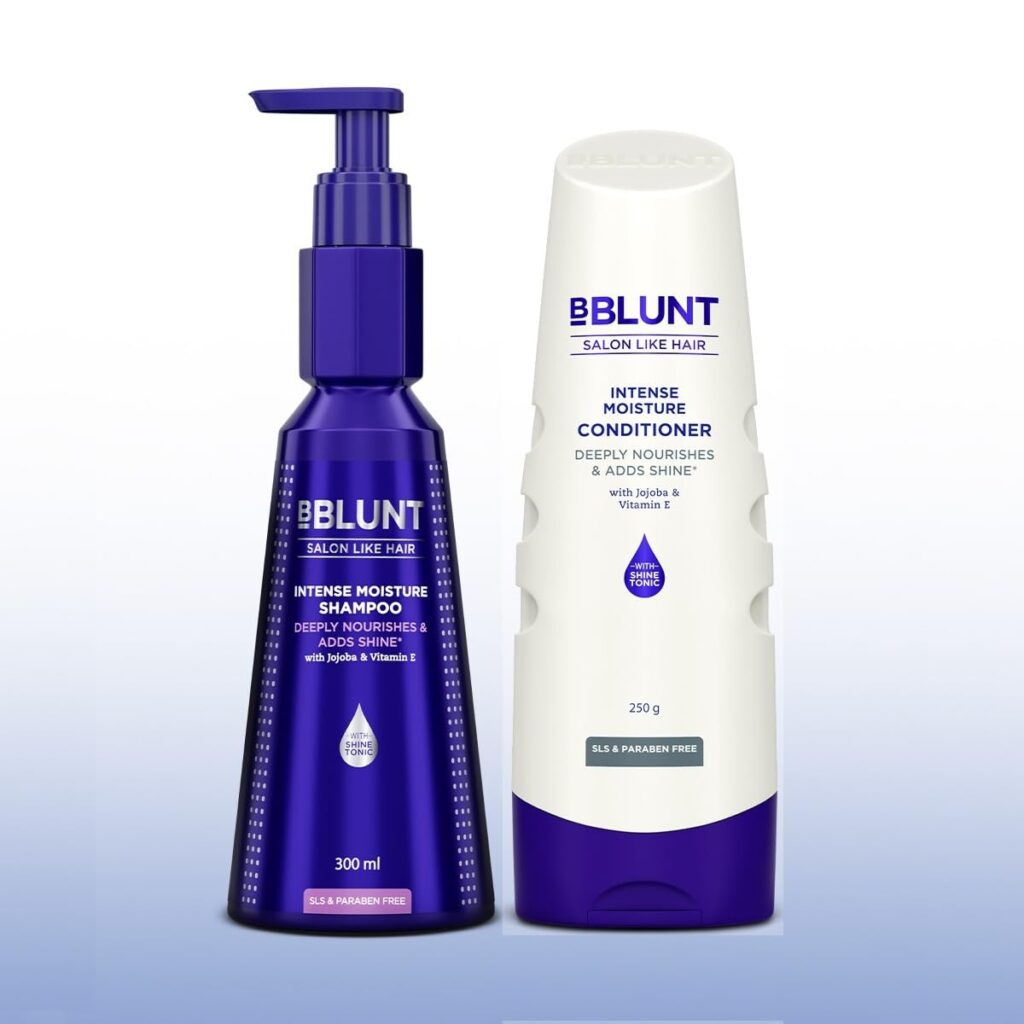 BBLUNT Intense Moisture Shampoo and Conditioner Combo for Dry Hair | Power Duo | For Daily Use | Moisturizes & Hydrates | Colour Protect Formula | For Men & Women | 300 ml + 250 g