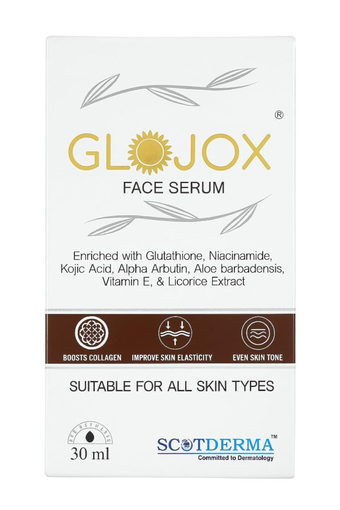 Glojox Face Serum with Glutathione, Niacinamide, Kojic Acid, Alpha Arbutin, Aloe Barbadensis, 30ml, All Skin Types, Collagen Boosting, Skin Elasticity