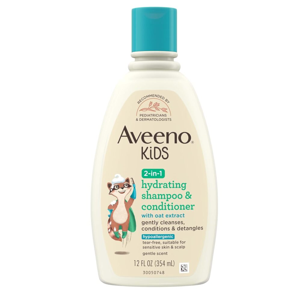 Aveeno Baby Kids 2-In-1 Hydrating Shampoo & Conditioner, Gently Cleanses, Conditions & Detangles Kids Hair, Formulated With Oat Extract, For Sensitive Skin & Scalp, Hypoallergenic, 12 Fl. Oz (354Ml)