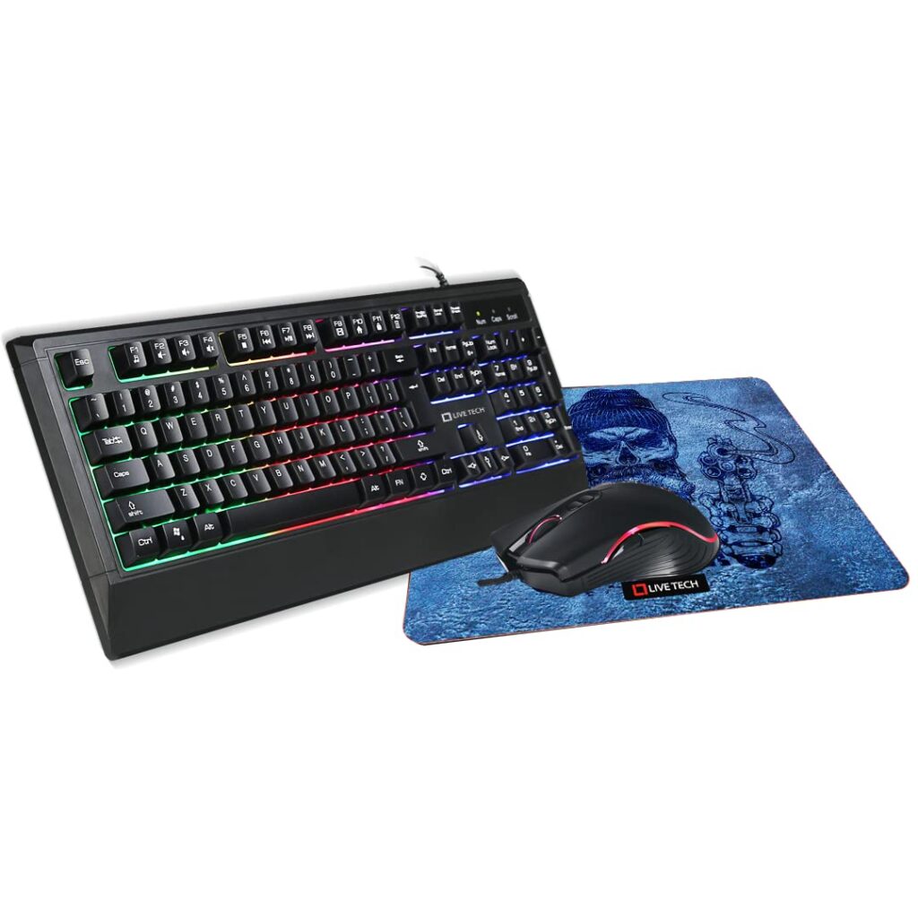 Live Tech Devilx Gaming RGB Wired Keyboard Mouse Mousepad Combo Gamers Choice True Backlit LED Effect Plug & Play