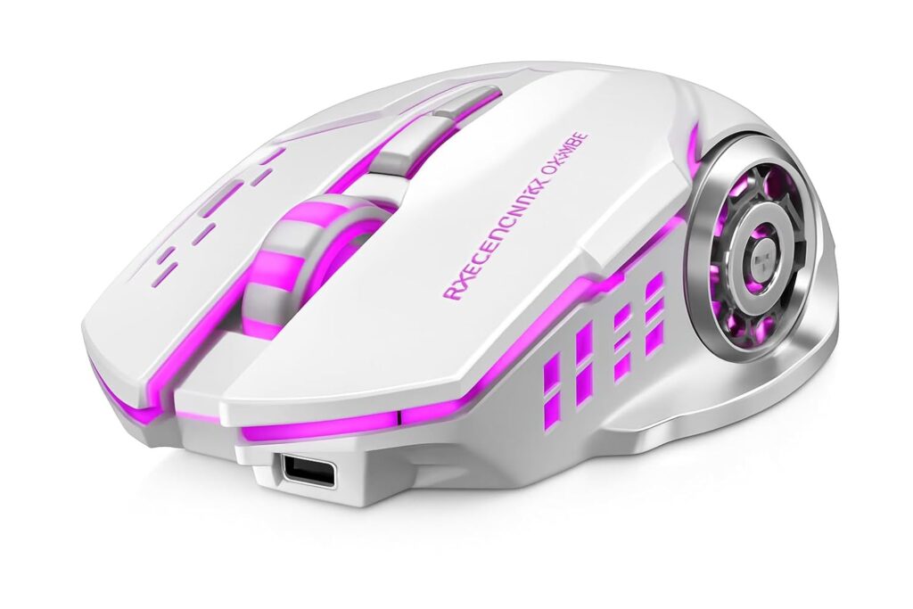Dezful Wireless Gaming Mouse Rechargeable | 2400 DPI, RGB Lights, 6 Buttons | Type-C OTG, 2.4GHz Fast Connection | PC, Laptop, Mobile Compatible | 10m Range (White)