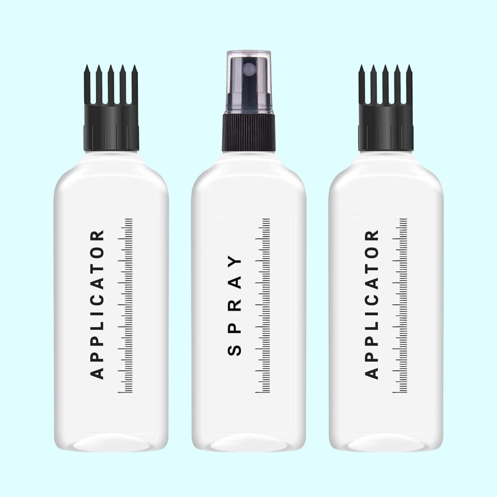 Flemco 100ml Hair Root Applicator Bottle with Comb Cap for Hair Oil, Shampoo & Medicine with Fine Mist Spray & Flip Top Cap | Multipurpose Refillable Bottles (Set of 2+1)