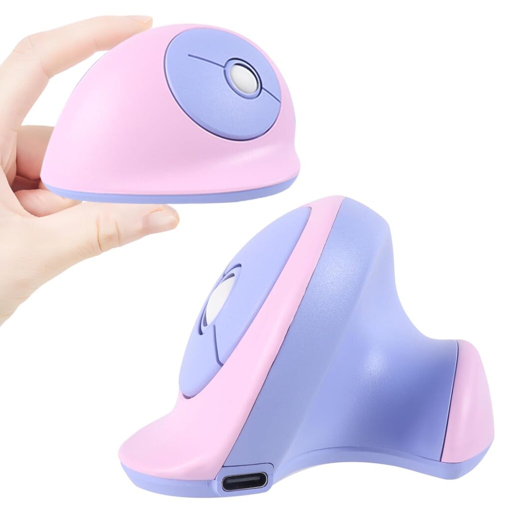 KUYHRF Mini Ergonomic Mouse,Dual-Mode Wireless Bluetooth Vertical Mouse - Rechargeable, Silent, Multi-Device Connection, Ideal for Laptops and Desktops, for Family and Friends (Purple)