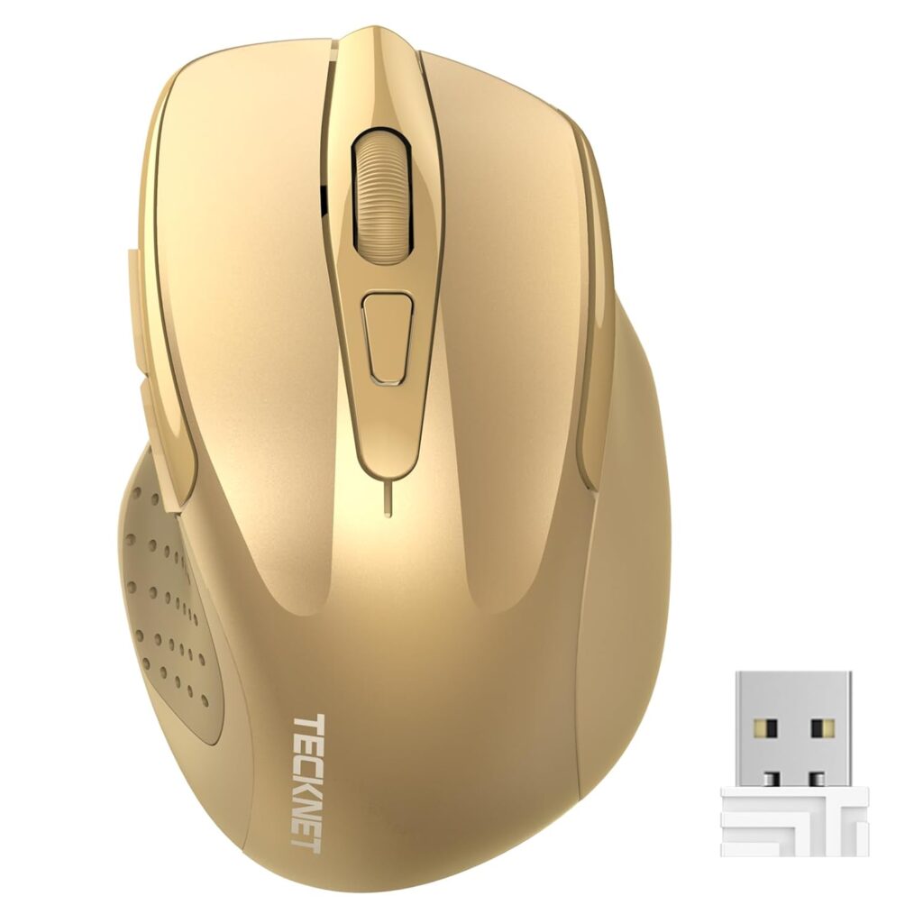 TECKNET Wireless Mouse, 2.4G Ergonomic Optical Mouse, Computer Mouse for Laptop, PC, Computer, Chromebook, Notebook, 6 Buttons, 24 Months Battery Life, 4000 DPI, 6 Adjustment Levels