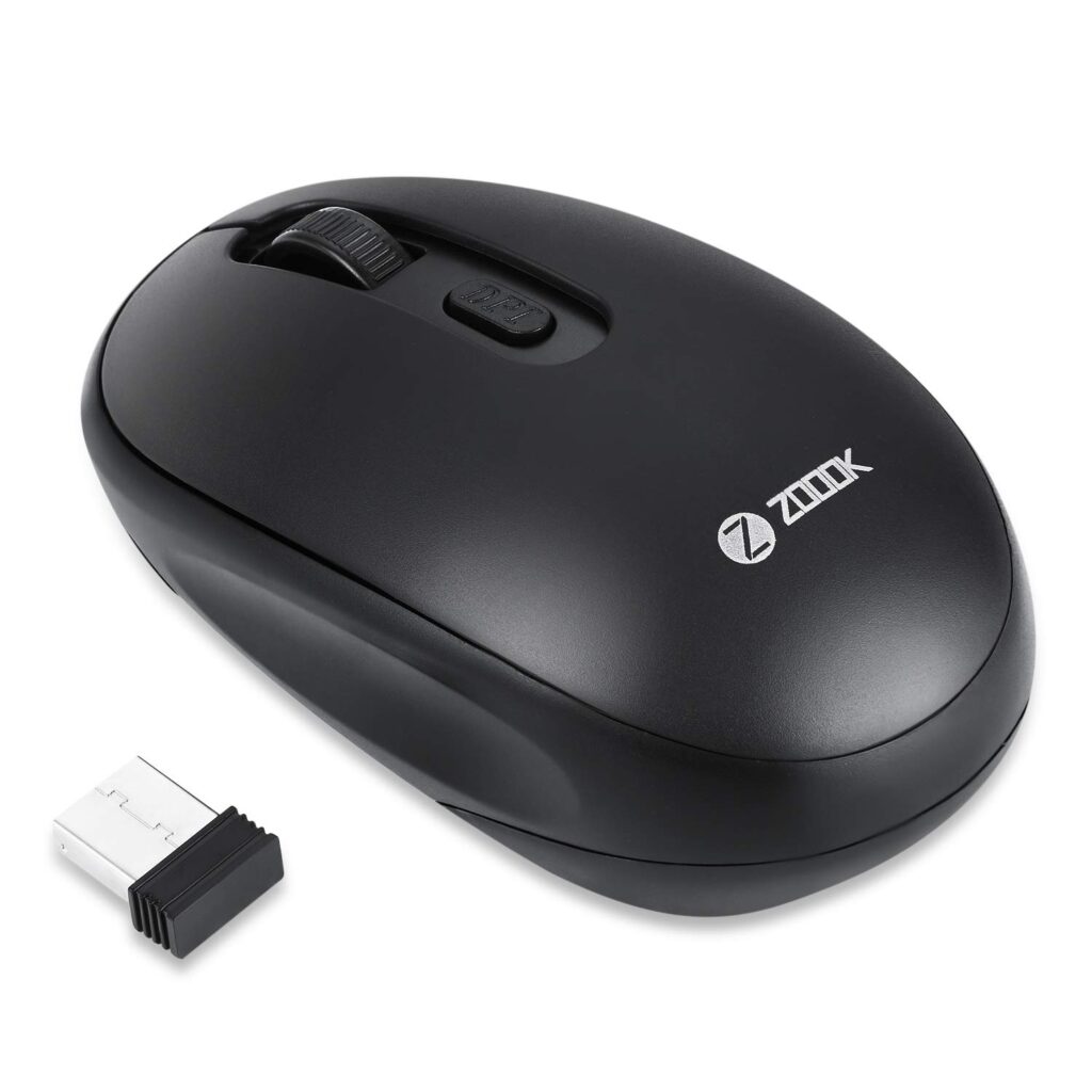 Zoook Clique Wireless Mouse, Silent Buttons, 1600 DPI Optical Tracking, PC/Mac/Laptop - Black